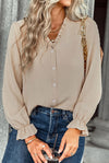 Button V Neck Ruffle Top